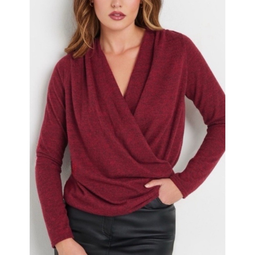 Pleione‎ Maroon Wrap Sweater Long Sleeve Size Xl